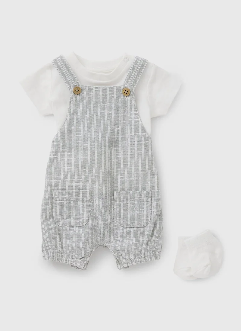 Matalan Baby Grey Stripe Romper & Sock Set